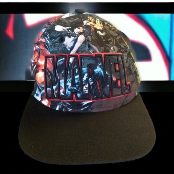 NWOT MARVEL Snap Back Hat All Over Graphic Print Adj cap. - Picture 1 of 8